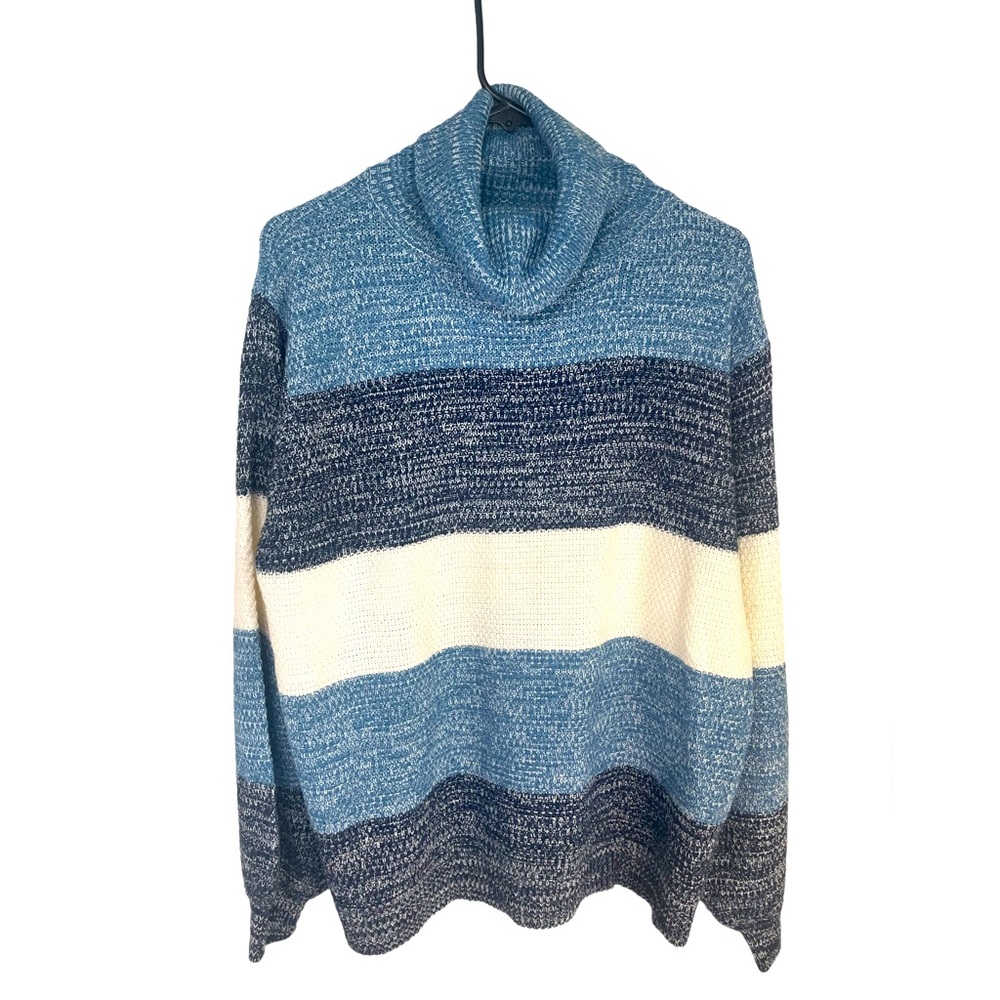Zenana Striped Color Block Turtleneck Ballon Sleeve Sleeve Sweater